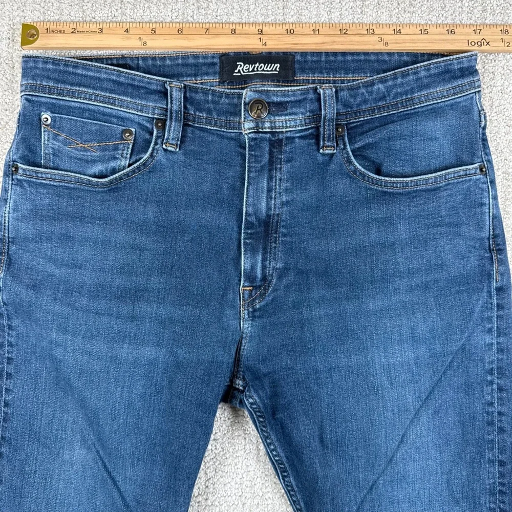 Revtown Mens 34x30 Dark Wash Slim Taper Fit Stretch Denim Blue Jeans